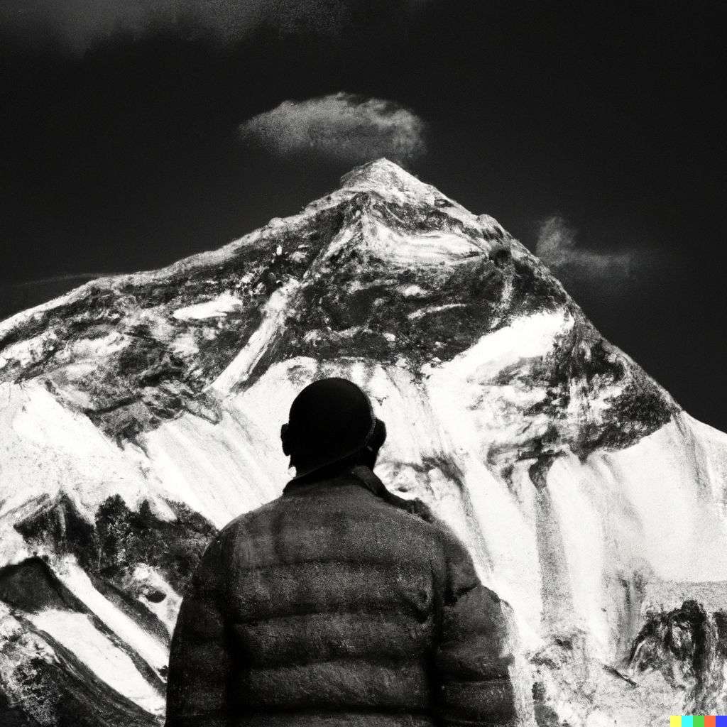 someone gazing at Mount Everest, photograph, fine art